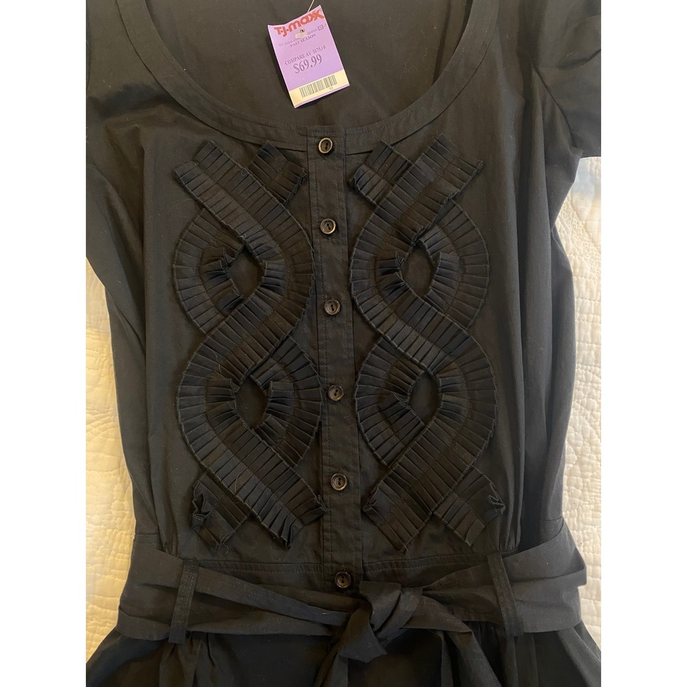 Susana Monaco Black Ruffle Button‎ Front Romper Puff Sleeve Belted NWT Size 8 - Picture 4 of 10